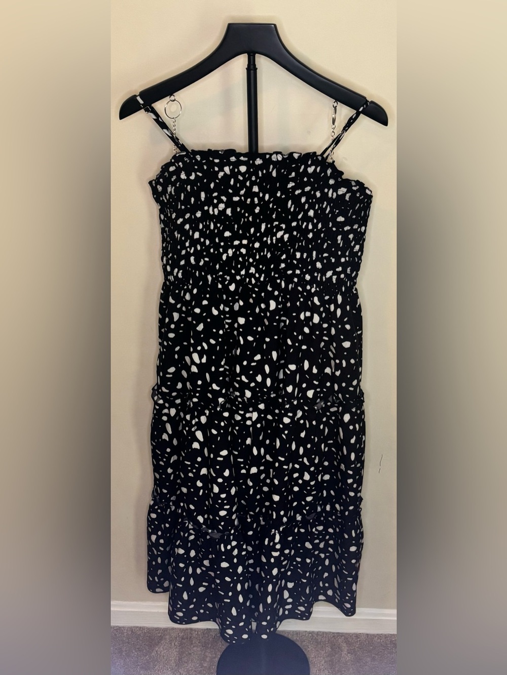 SHEIN Black Midi Dress with White Dot Print - Picture 2 of 4